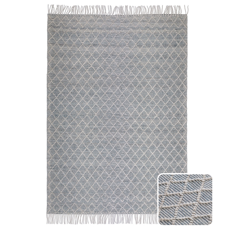 Ogden 6 x 9 Area Rug Contemporary in Ivory and Teal