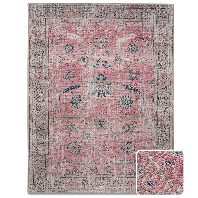 Coleman 8 x 10 Area Rug Contemporary in Pink and Blue
