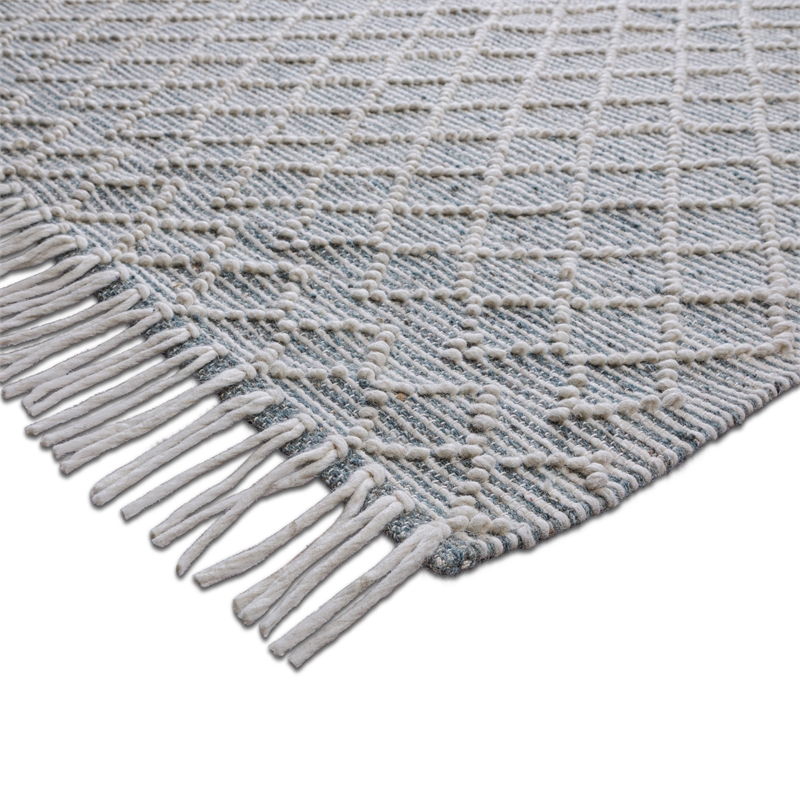 Ogden 8 x 10 Area Rug Contemporary in Ivory and Teal