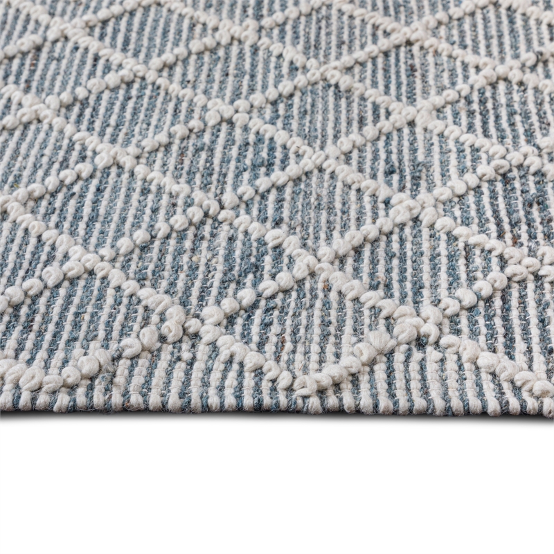 Ogden 8 x 10 Area Rug Contemporary in Ivory and Teal