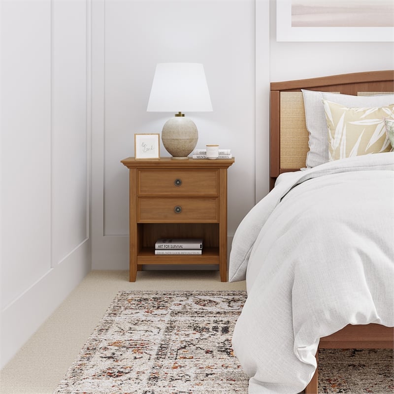 Amherst 24 inch Wide Solid Wood Transitional Bedside Table in Light Golden Brown