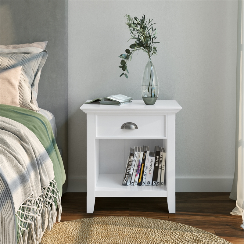 Acadian SOLID WOOD 24 inch Wide  Bedside Nightstand Table in White