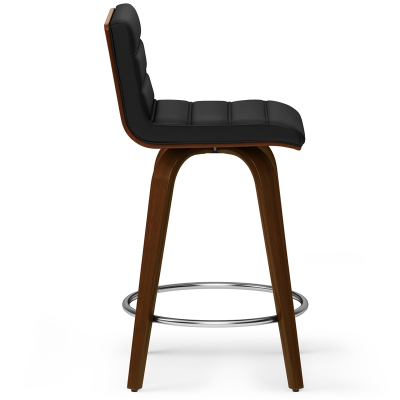 Roland Mid Century Modern Counter Height Stool in Black Faux Leather
