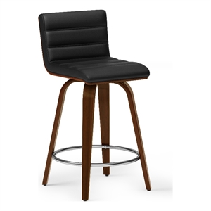 Roland Mid Century Modern Counter Height Stool in Black Faux Leather
