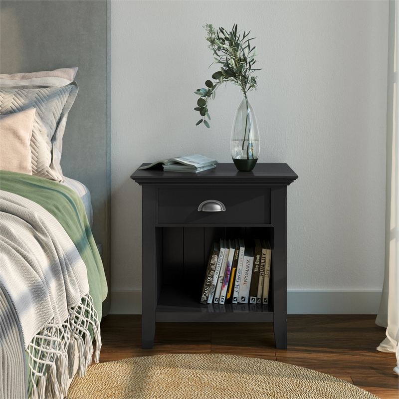 Acadian SOLID WOOD 24 inch Wide  Bedside Nightstand Table in Black