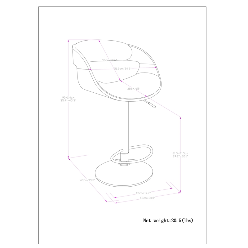 Archer Bentwood Adjustable Swivel Bar Stool Vegan Faux Leather