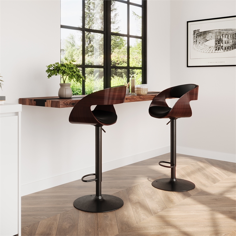 Archer Bentwood Adjustable Swivel Bar Stool Vegan Faux Leather