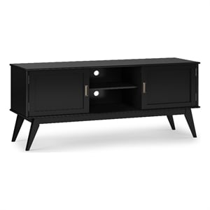 Draper SOLID HARDWOOD 60 inch Wide Mid Century Modern TV Media Stand in Black