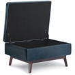 Simpli Home Owen Faux Leather Coffee Table with Storage in Distressed Dark Blue
