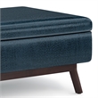 Simpli Home Owen Faux Leather Coffee Table with Storage in Distressed Dark Blue