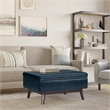Simpli Home Owen Faux Leather Coffee Table with Storage in Distressed Dark Blue