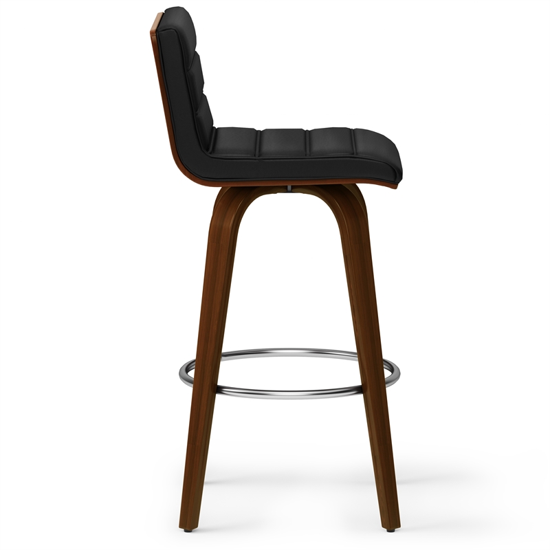 Roland Modern Swivel  Bar Stool in Black Vegan Faux Leather