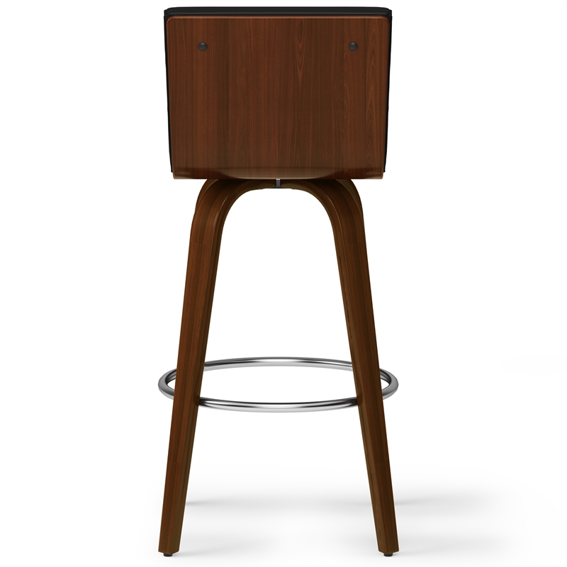 Roland Modern Swivel  Bar Stool in Black Vegan Faux Leather