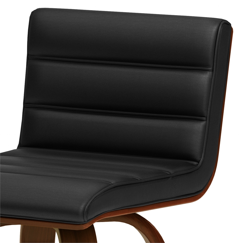 Roland Modern Swivel  Bar Stool in Black Vegan Faux Leather