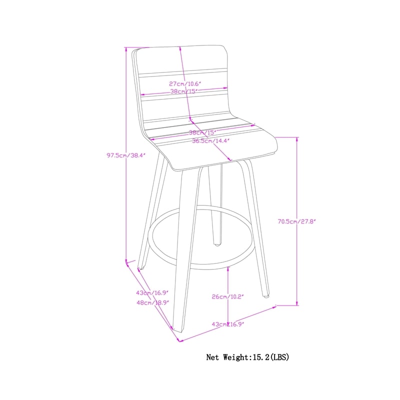 Roland Modern Swivel  Bar Stool in Black Vegan Faux Leather