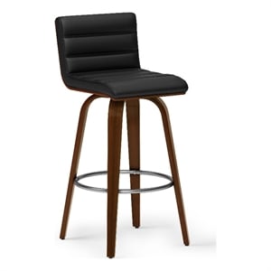 Roland Modern Swivel  Bar Stool in Black Vegan Faux Leather