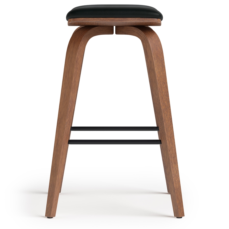 Larsen Contemporary Saddle Bar Stool (Set of 2) in Black Faux Leather