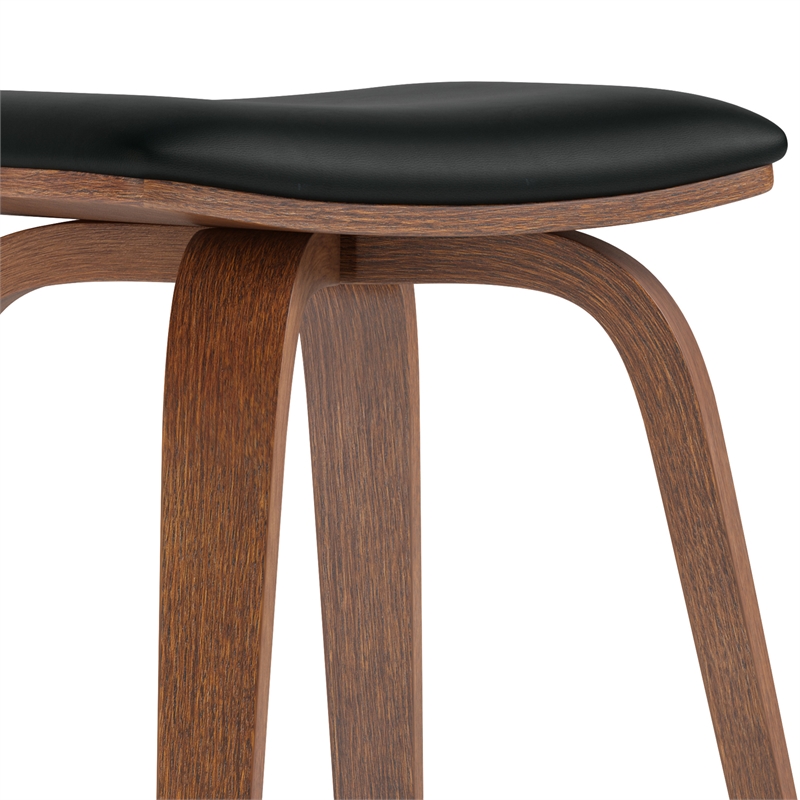 Larsen Contemporary Saddle Bar Stool (Set of 2) in Black Faux Leather