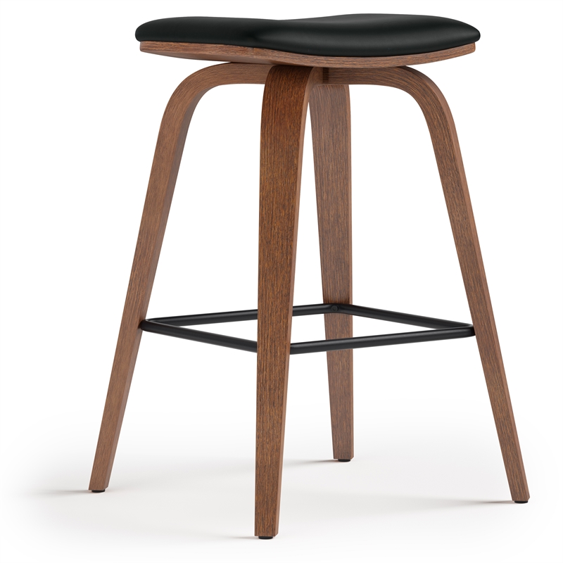 Larsen Contemporary Saddle Bar Stool (Set of 2) in Black Faux Leather