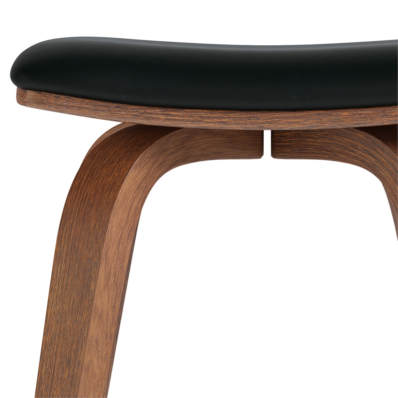 Larsen Contemporary Saddle Bar Stool (Set of 2) in Black Faux Leather