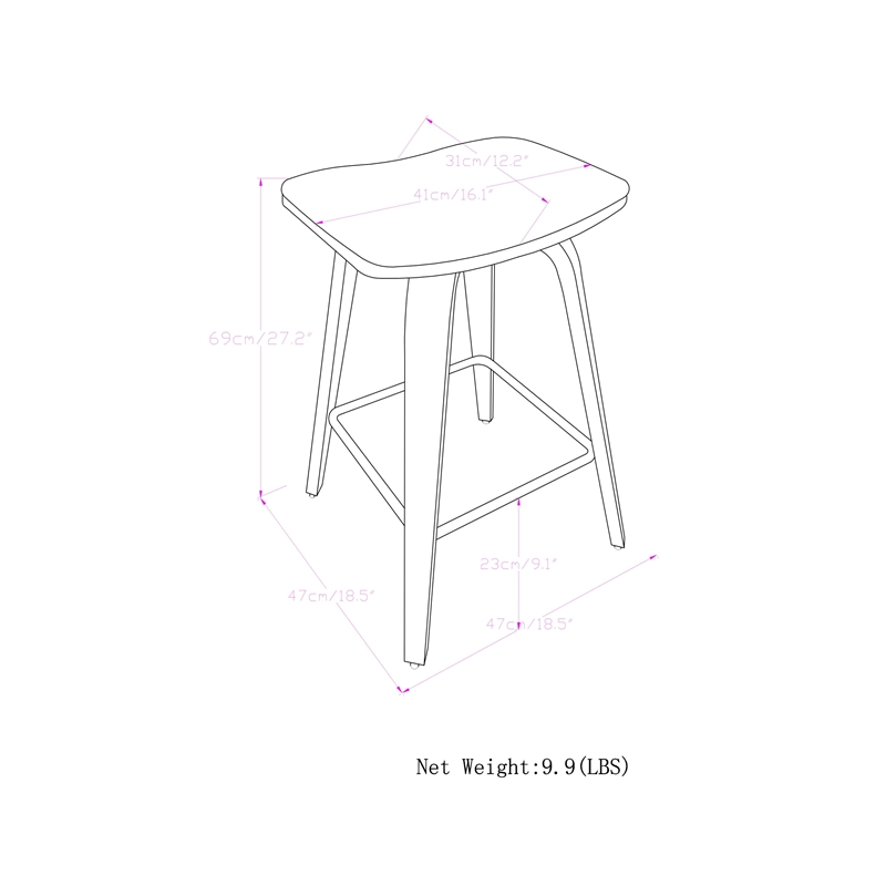 Larsen Contemporary Saddle Bar Stool (Set of 2) in Black Faux Leather