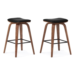 Larsen Contemporary Saddle Bar Stool (Set of 2) in Black Faux Leather