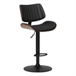 Novak Mid Century Modern Adjustable Bar Stool in Black Faux Leather