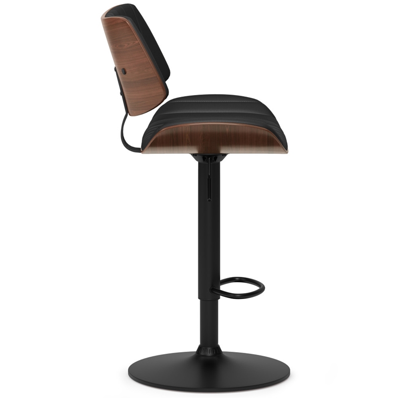 Novak Mid Century Modern Adjustable Bar Stool in Black Faux Leather