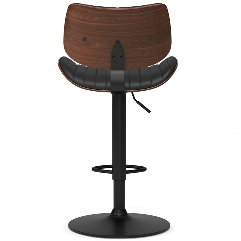 Novak Mid Century Modern Adjustable Bar Stool in Black Faux Leather
