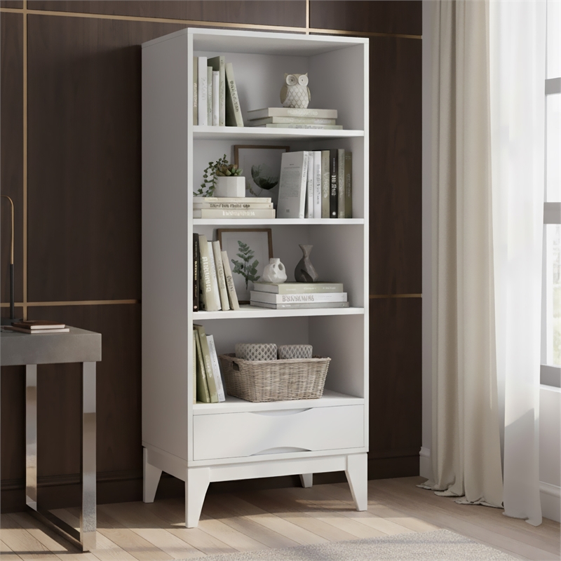 Harper SOLID HARDWOOD 60 inch x 24 inch Modern Bookcase with Storage in White