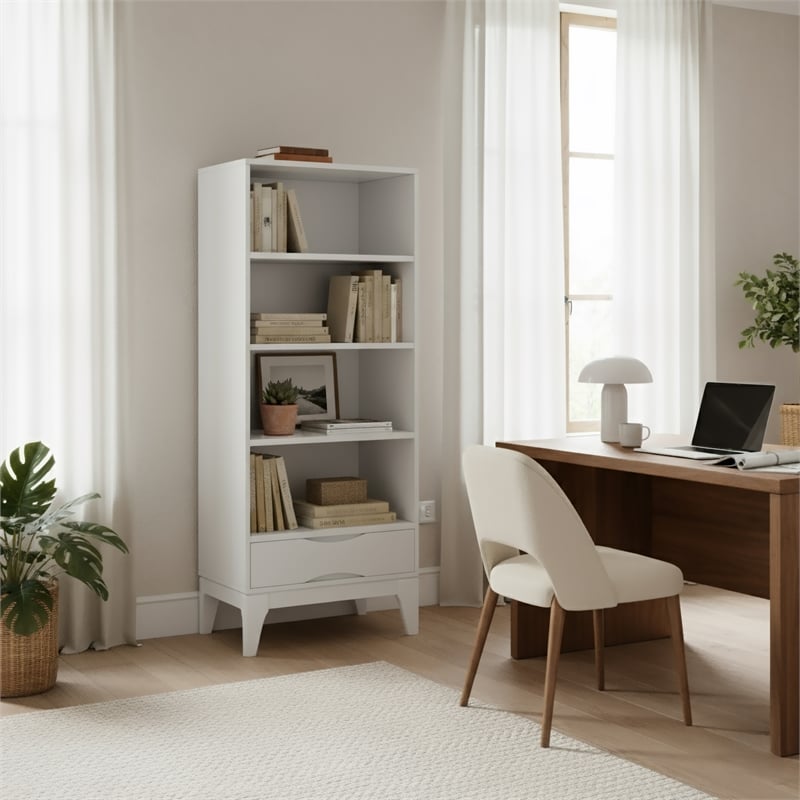 Harper SOLID HARDWOOD 60 inch x 24 inch Modern Bookcase with Storage in White