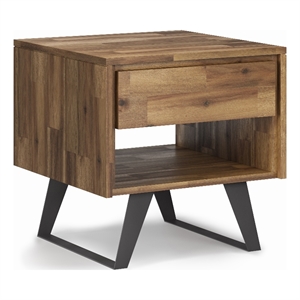 Lowry ACACIA WOOD and Metal 22&quot WD.End Side Table in Distressed Golden Wheat