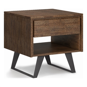 Lowry ACACIA WOOD and Metal 22&quot WD End Side Table in Rustic Natural Aged Brown