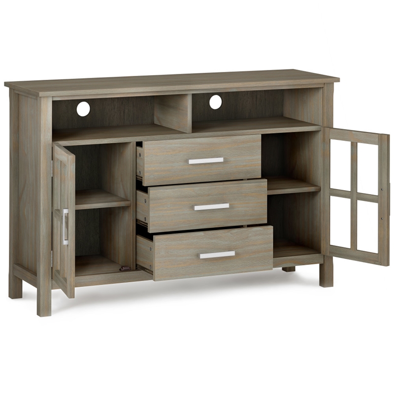 Kitchener SOLID WOOD 53" Wide Contemporary TV Media Stand in Distressed