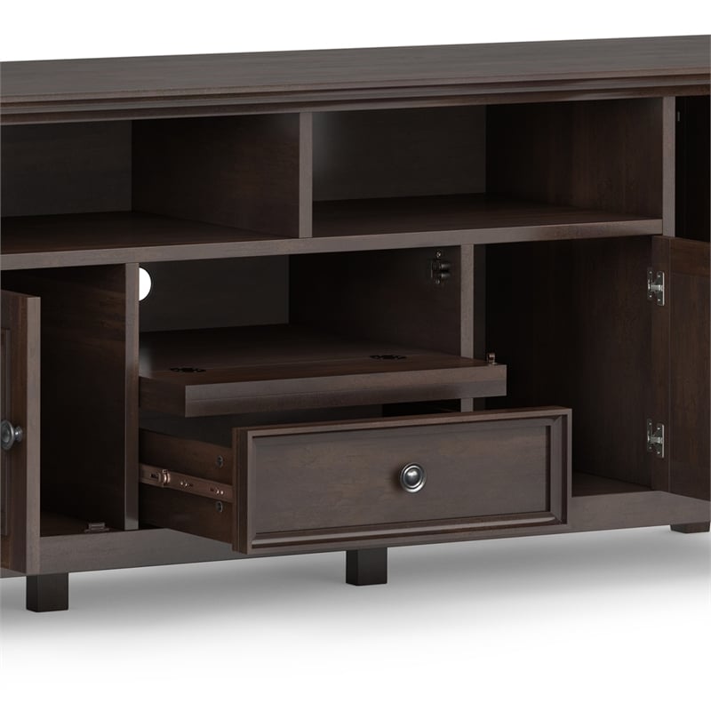Amherst 72 inch Wide Solid Wood Transitional TV Stand in Brunette Brown