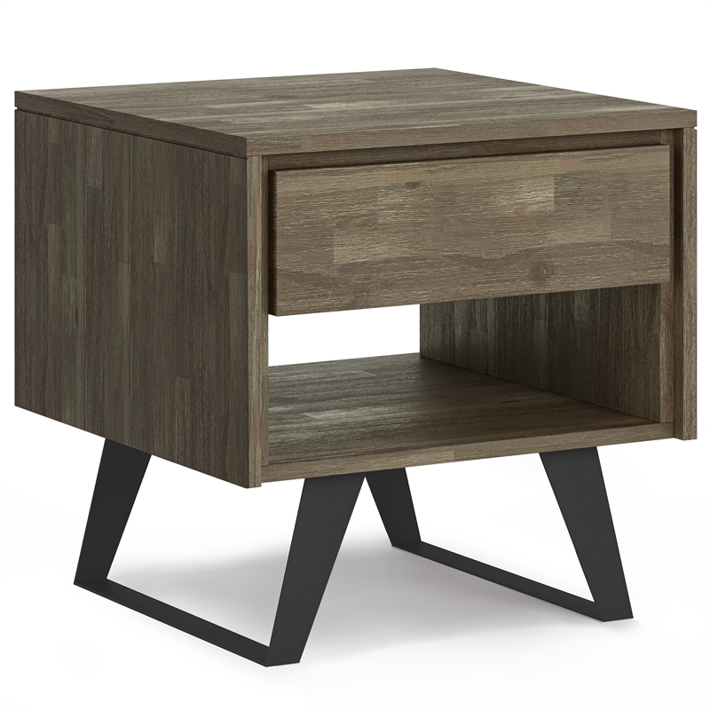 Lowry SOLID WOOD & Metal 22"WD. Square Modern End Side Table in