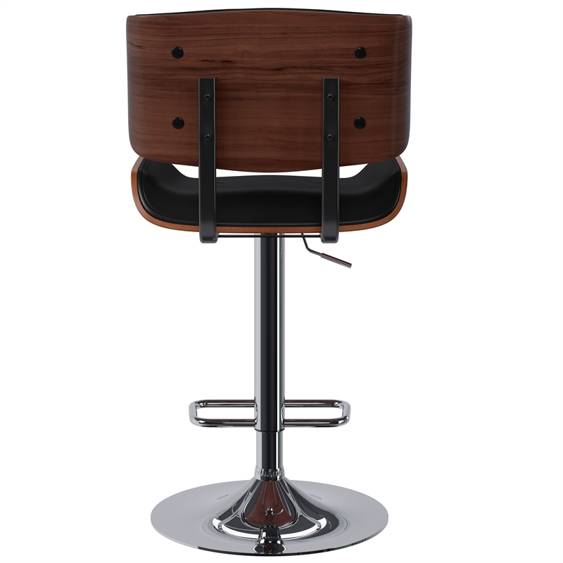 Holland Contemporary Adjustable Swivel Bar Stool in Black Vegan Faux Leather