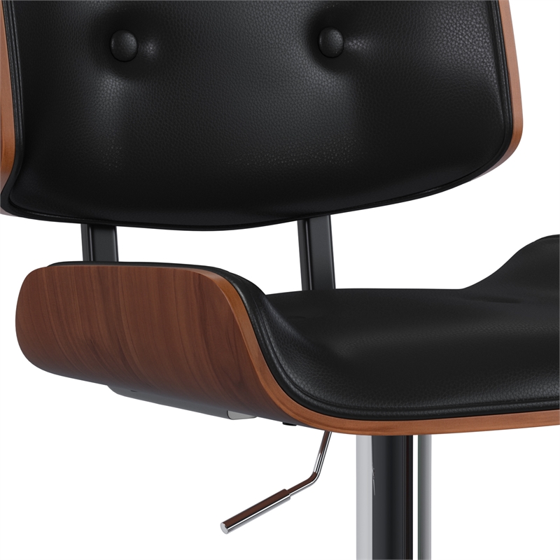 Holland Contemporary Adjustable Swivel Bar Stool in Black Vegan Faux Leather