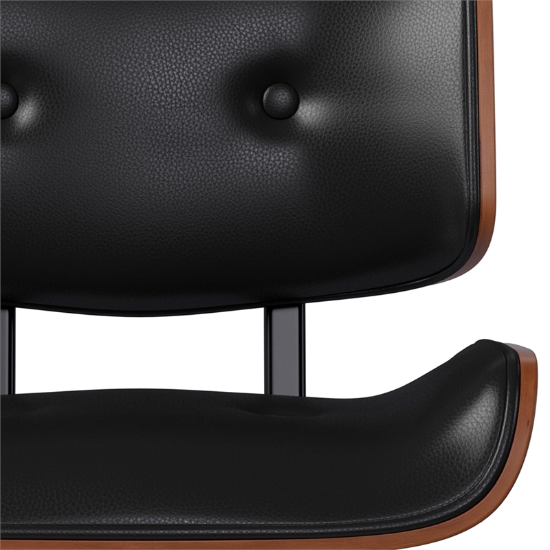 Holland Contemporary Adjustable Swivel Bar Stool in Black Vegan Faux Leather