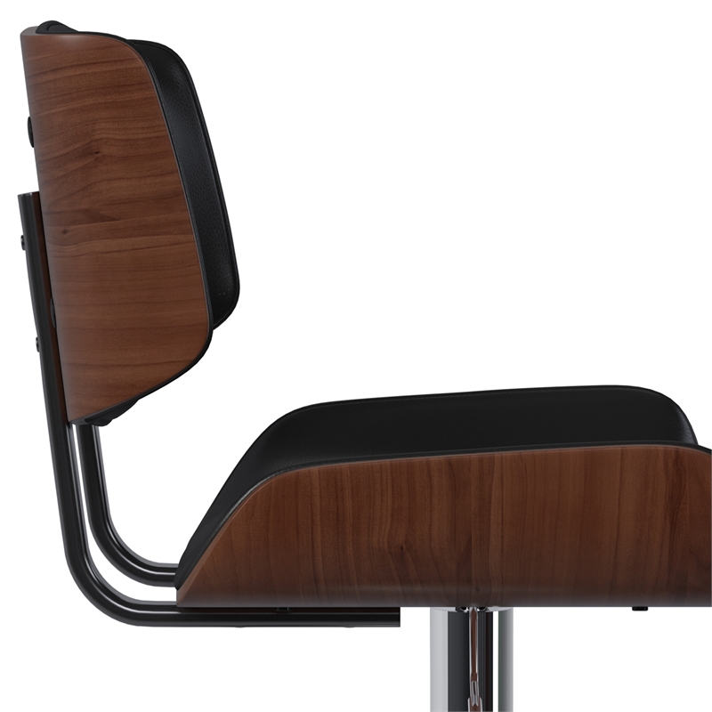 Holland Contemporary Adjustable Swivel Bar Stool in Black Vegan Faux Leather