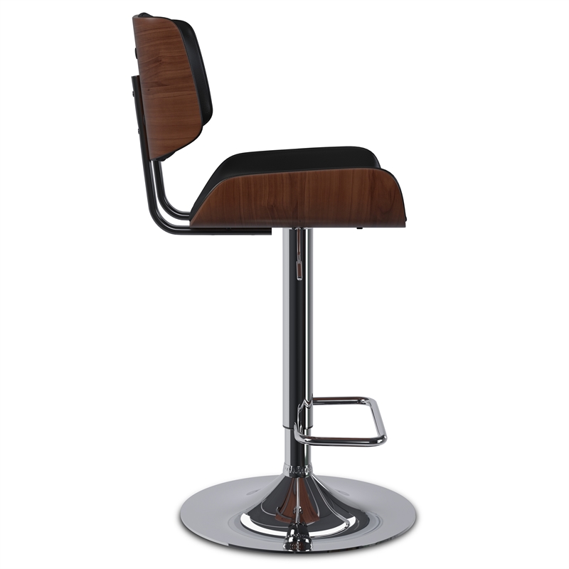 Holland Contemporary Adjustable Swivel Bar Stool in Black Vegan Faux Leather