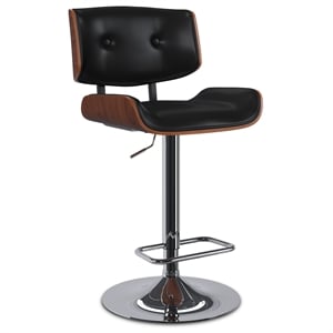 Holland Contemporary Adjustable Swivel Bar Stool in Black Vegan Faux Leather