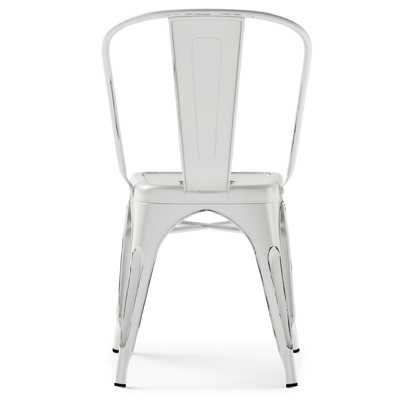 Fletcher Industrial Metal Dining Side Chair (Set of 2) in Distressed White