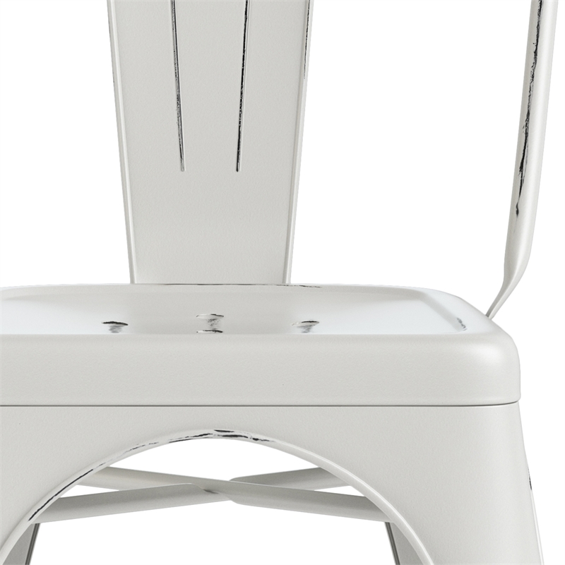 Fletcher Industrial Metal Dining Side Chair (Set of 2) in Distressed White