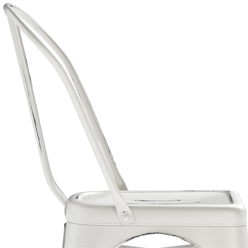 Fletcher Industrial Metal Dining Side Chair (Set of 2) in Distressed White