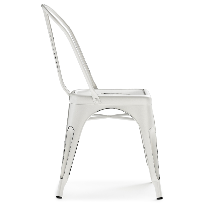 Fletcher Industrial Metal Dining Side Chair (Set of 2) in Distressed White