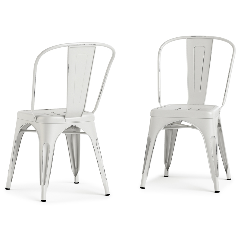 Fletcher Industrial Metal Dining Side Chair (Set of 2) in Distressed White
