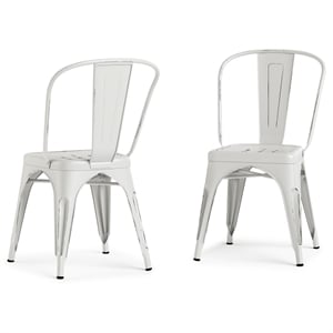 Fletcher Industrial Metal Dining Side Chair (Set of 2) in Distressed White