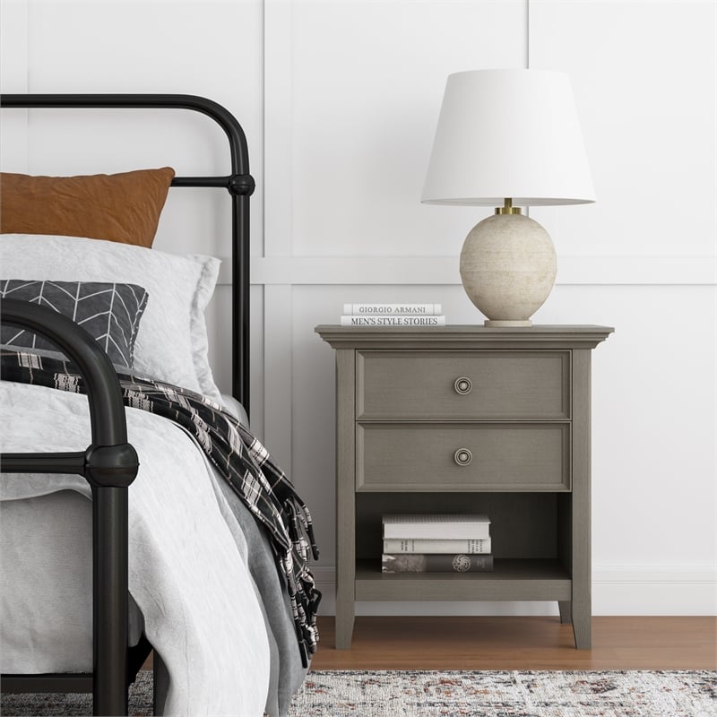 Amherst 24 inch Wide Solid Wood Transitional Bedside Table in Farmhouse Gray