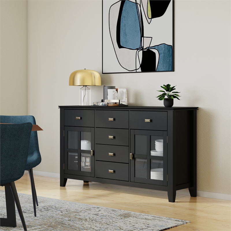 Artisan 60 inch Wide Solid Wood Transitional Sideboard Buffet in Black